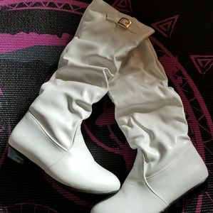 White knee high flat boots